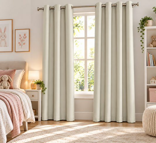 Intex Curtains House Off-White Blackout Curtain – Steel Grommets – Thermal Insulated Fabric – Room Darkening – 1 Panel