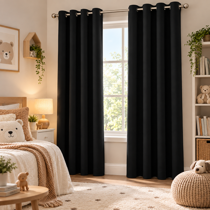 Intex Curtains House Black Blackout Curtain – Steel Grommets – Thermal Insulated Fabric – Room Darkening – 1 Panel