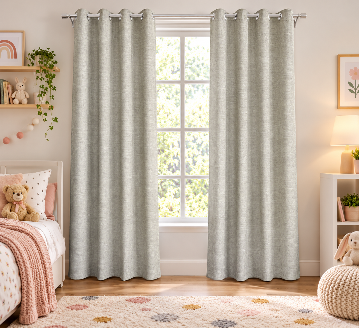 INtex CURTAINS HOUSE Faux Linen Textured Curtains Durable Fabric-Light Filtering Drapes for Living Rooms Reception and Bedroom - Steel Grommets - 2 Pieces