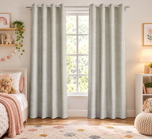 INtex CURTAINS HOUSE Faux Linen Textured Curtains Durable Fabric-Light Filtering Drapes for Living Rooms Reception and Bedroom - Steel Grommets - 2 Pieces
