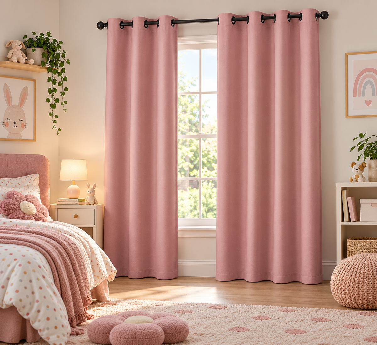 ستائر التعتيم الوردية من INtex CURTAINS HOUSE - حلقات فولاذية - قماش عازل حراريًا - لظلام الغرفة - لوحة واحدة
