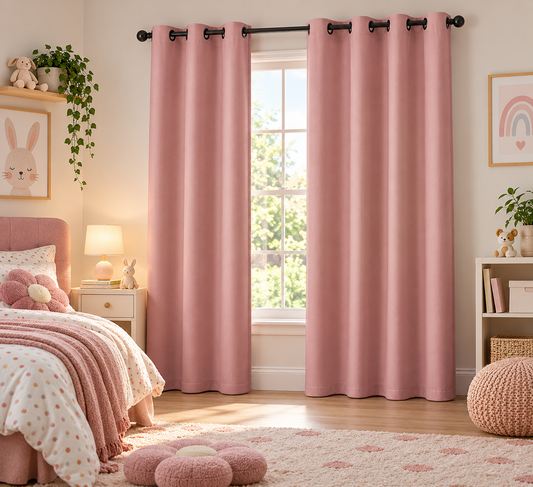 ستائر التعتيم الوردية من INtex CURTAINS HOUSE - حلقات فولاذية - قماش عازل حراريًا - لظلام الغرفة - لوحة واحدة