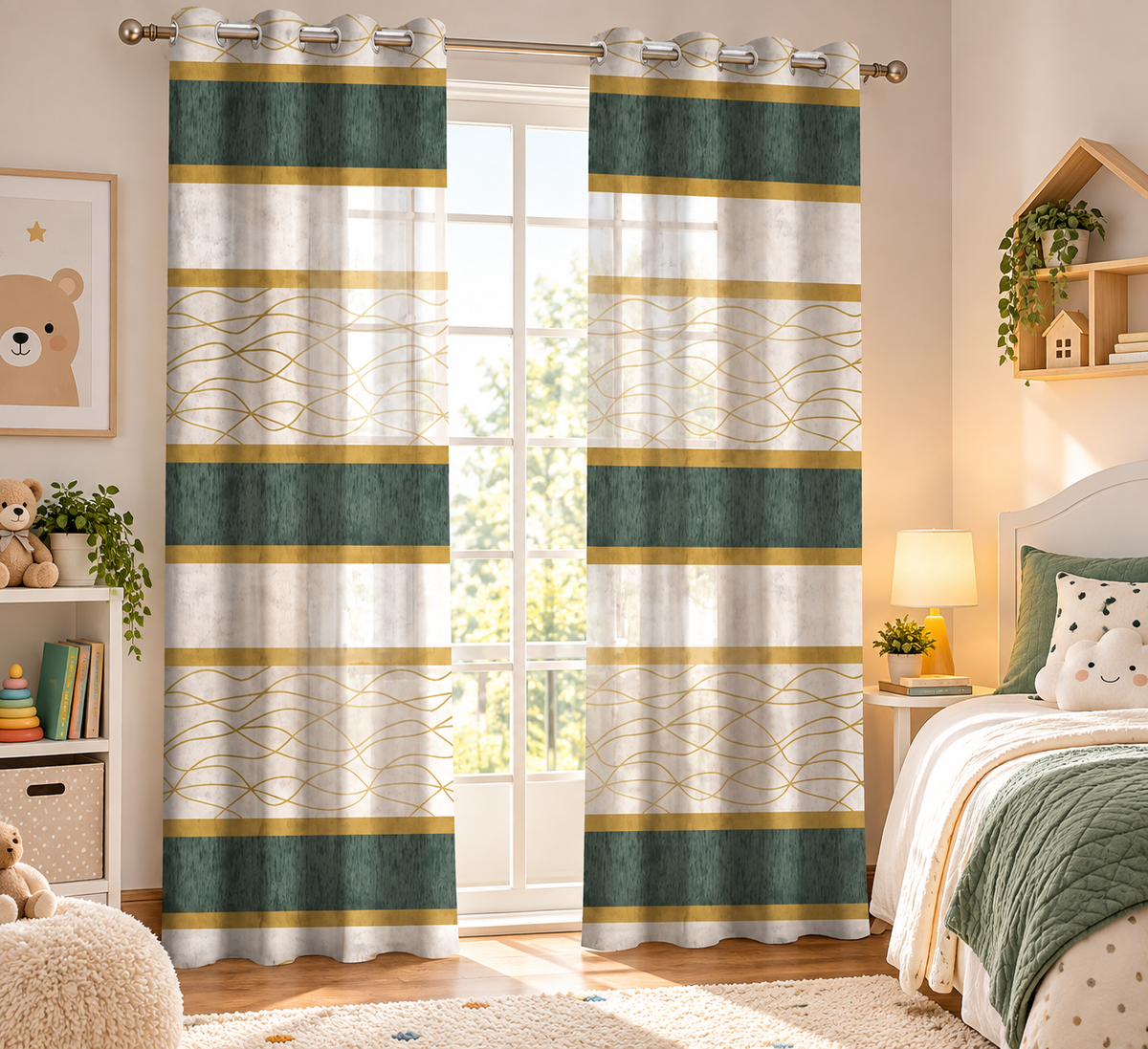 INtex CURTAINS HOUSE Modernistic Linen Curtain Panel - Crosswise Striped Sheer - Semi-Transparent - Steel Grommets - 1 Piece