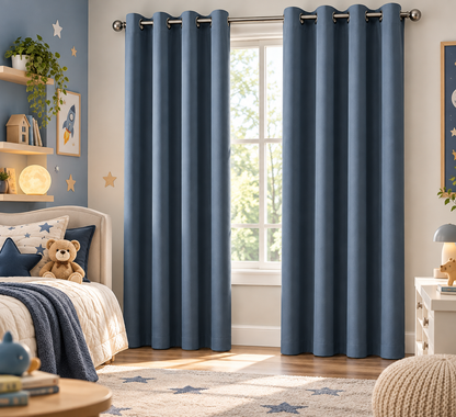 Intex Curtains House Petrol Blue Blackout Curtain – Steel Grommets – Thermal Insulated Fabric – Room Darkening – 1 Panel