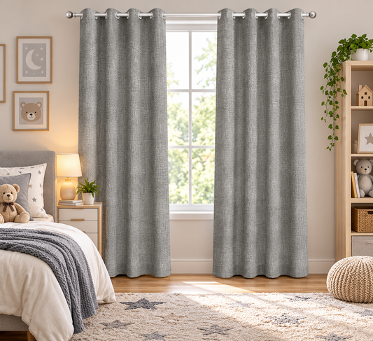 INtex CURTAINS HOUSE Faux Linen Textured Curtains Durable Fabric-Light Filtering Drapes for Living Rooms Reception and Bedroom - Steel Grommets - 2 Pieces