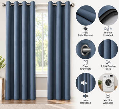Intex Curtains House Petrol Blue Blackout Curtain – Steel Grommets – Thermal Insulated Fabric – Room Darkening – 1 Panel