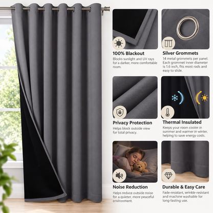 Intex Curtains House 100% Blackout Curtains – Thermal Insulated, Double-Layer Fabric – Full Room Darkening