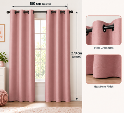 ستائر التعتيم الوردية من INtex CURTAINS HOUSE - حلقات فولاذية - قماش عازل حراريًا - لظلام الغرفة - لوحة واحدة