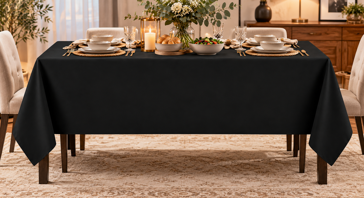 INtex HOME Waterproof Polyester Tablecloth, Washable, Black, 140 x 250 cm
