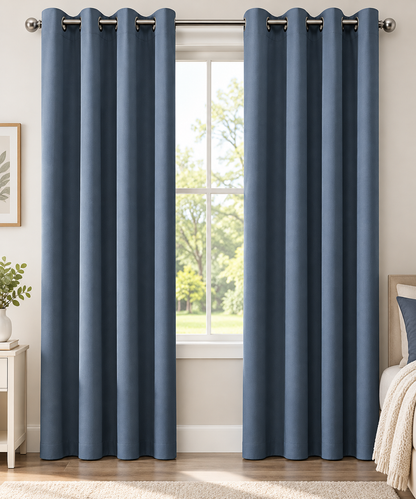 Intex Curtains House Petrol Blue Blackout Curtain – Steel Grommets – Thermal Insulated Fabric – Room Darkening – 1 Panel