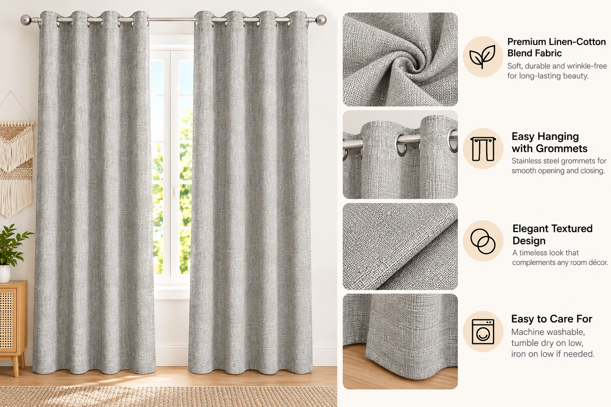 INtex CURTAINS HOUSE Natural Linen Curtains & Drapes with Steel Grommets, providing Semi-Sheer privacy and Light Filtering for Bedroom-Living Room. 2 Pieces