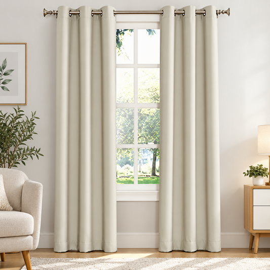 Intex Curtains House Off-White Blackout Curtain – Steel Grommets – Thermal Insulated Fabric – Room Darkening – 1 Panel