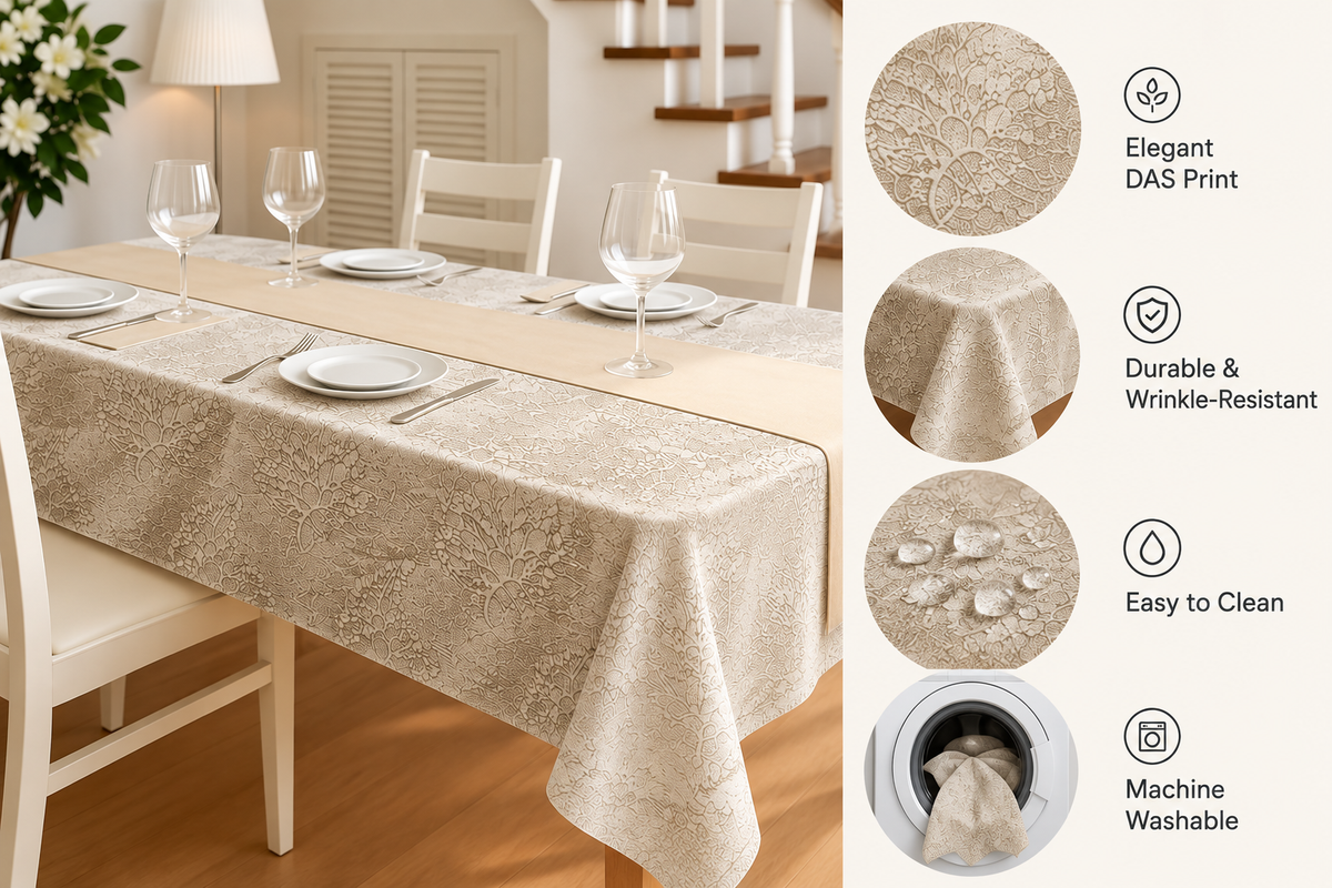 مفرش طاولة مستطيل من الكتان من INtex Home، بتصميم مطبوع DAS، مناسب لطاولات الاستقبال والمعيشة والمطبخ، مناسب لتناول الطعام الأنيق والاستخدام اليومي للديكور المنزلي - قطعة واحدة 