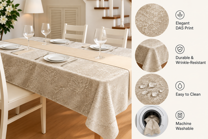 مفرش طاولة مستطيل من الكتان من INtex Home، بتصميم مطبوع DAS، مناسب لطاولات الاستقبال والمعيشة والمطبخ، مناسب لتناول الطعام الأنيق والاستخدام اليومي للديكور المنزلي - قطعة واحدة 