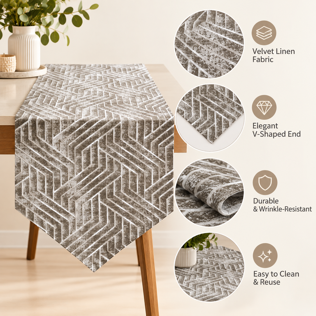 مفرش طاولة منزلي من INtex بطرف على شكل حرف V، تصميم هندسي من تصميم نادية، مصنوع من قماش الكتان المخملي المتين، مناسب لغرفة الاستقبال أو غرفة المعيشة أو المناسبات الخاصة، قطعة واحدة 