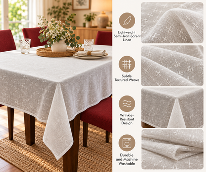 Intex Home Off-White Semi-Sheer Linen Rectangle Tablecloth, Wrinkle-Resistant, Dining & Living, 1 Pc