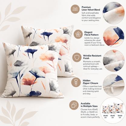أغطية وسائد INTEX HOME، مخمل كتان فاخر بنقشة زهور جنوبية، مجموعة من قطعتين، لديكور غرفة المعيشة وغرفة النوم، قماش ناعم ومقاوم للتجاعيد 