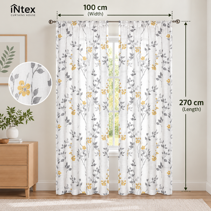 INtex CURTAINS HOUSE Rich Natural Linen curtains - Printed floral curtains- Semi-transparent - Road Pocket grommets for living room, bedroom, kitchens, 1 piece