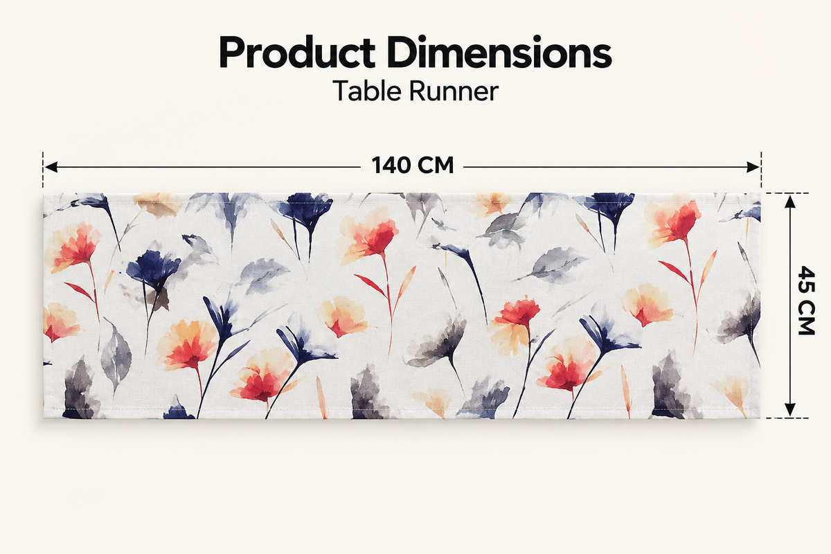 Intex Home Sou Floral Straight-End Table Runner, Premium Linen Velvet, Off-White/Navy/Blush, Wrinkle-Resistant, for Living & Dining Room Décor (1 Pc)