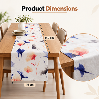 مفرش طاولة من INTEX HOME، بنقشة زهور جنوبية، مصنوع من قماش مخملي فاخر من الكتان، بتصميم مستقيم الأطراف، أبيض عاجي × أزرق داكن × وردي، مقاوم للتجاعيد، قطعة واحدة لديكور طاولة غرفة المعيشة وغرفة الطعام 