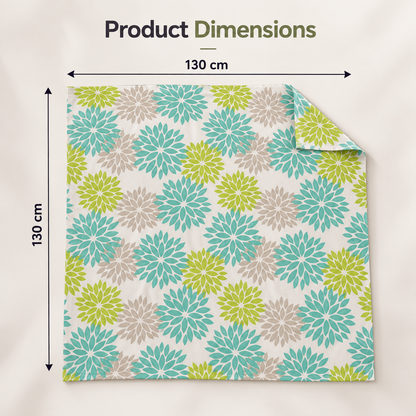 Aqua & Green Floral Linen Velvet Tablecloth, Textured, Spill-Proof, Wrinkle-Resistant, Ultra-Soft, 1 Piece