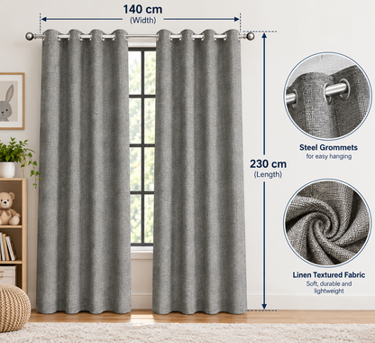 INtex CURTAINS HOUSE Faux Linen Textured Curtains Durable Fabric-Light Filtering Drapes for Living Rooms Reception and Bedroom - Steel Grommets - 2 Pieces