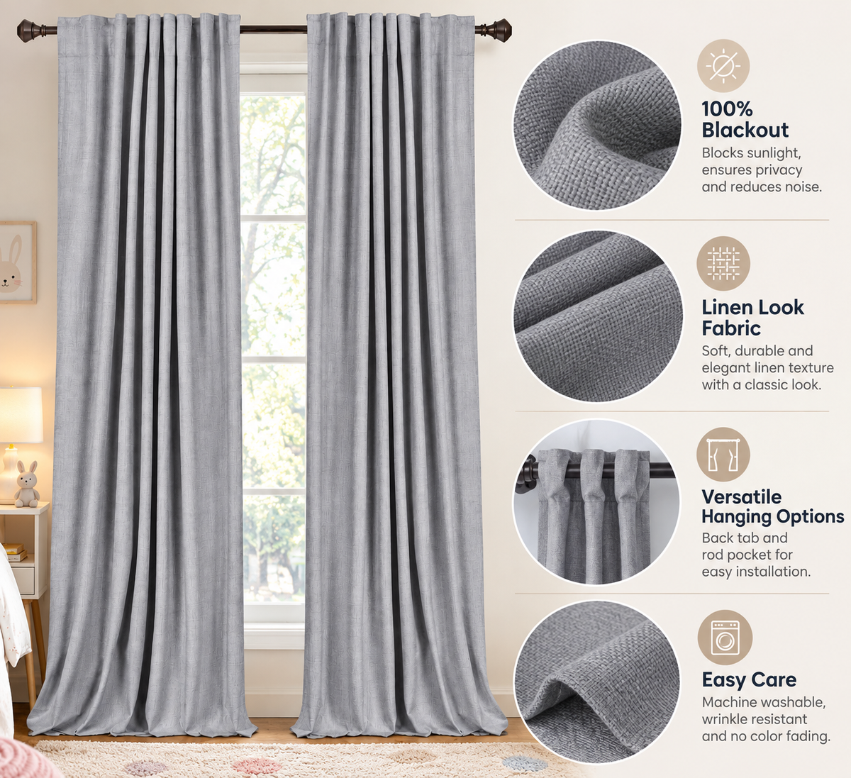 INtex CURTAINS HOUSE 100% Blackout Shield Linen Blackout Curtains for Bedroom and Living Room - Thermal Insulated Textured Drapes with Back Tab/Rod Pocket - 1 Piece