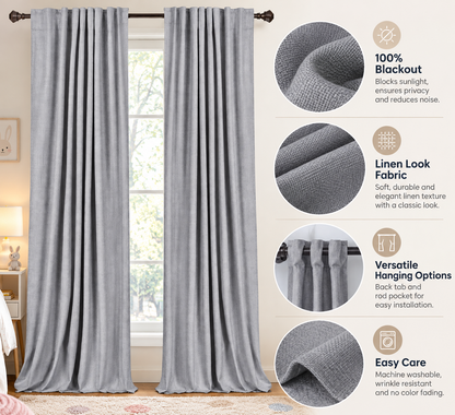 INtex CURTAINS HOUSE 100% Blackout Shield Linen Blackout Curtains for Bedroom and Living Room - Thermal Insulated Textured Drapes with Back Tab/Rod Pocket - 1 Piece