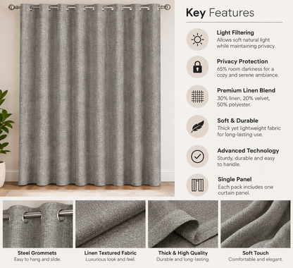 INtex CURTAINS HOUSE Faux Linen Textured Curtains Durable Fabric-Light Filtering Drapes forLiving Rooms Reception and Bedroom - Steel Grommets - Single Panel