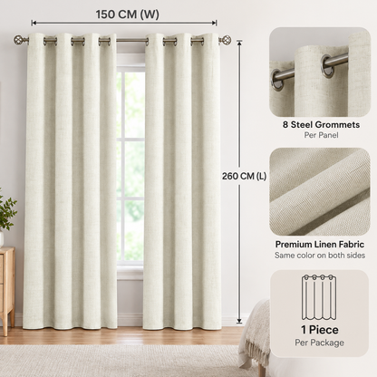 Intex Curtains House Linen Blackout Curtain – 100% Blackout, Sun Zero, Full Room Darkening – Thermal Insulated Fabric – Silver Steel Grommets – 1 Piece