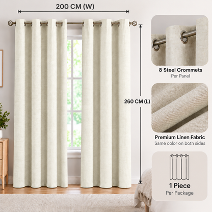 Intex Curtains House Linen Blackout Curtain – 100% Blackout, Sun Zero, Full Room Darkening – Thermal Insulated Fabric – Silver Steel Grommets – 1 Piece