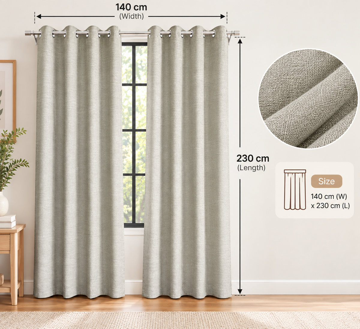 INtex CURTAINS HOUSE Faux Linen Textured Curtains Durable Fabric-Light Filtering Drapes for Living Rooms Reception and Bedroom - Steel Grommets - 2 Pieces