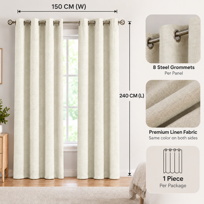 Intex Curtains House Linen Blackout Curtain – 100% Blackout, Sun Zero, Full Room Darkening – Thermal Insulated Fabric – Silver Steel Grommets – 1 Piece