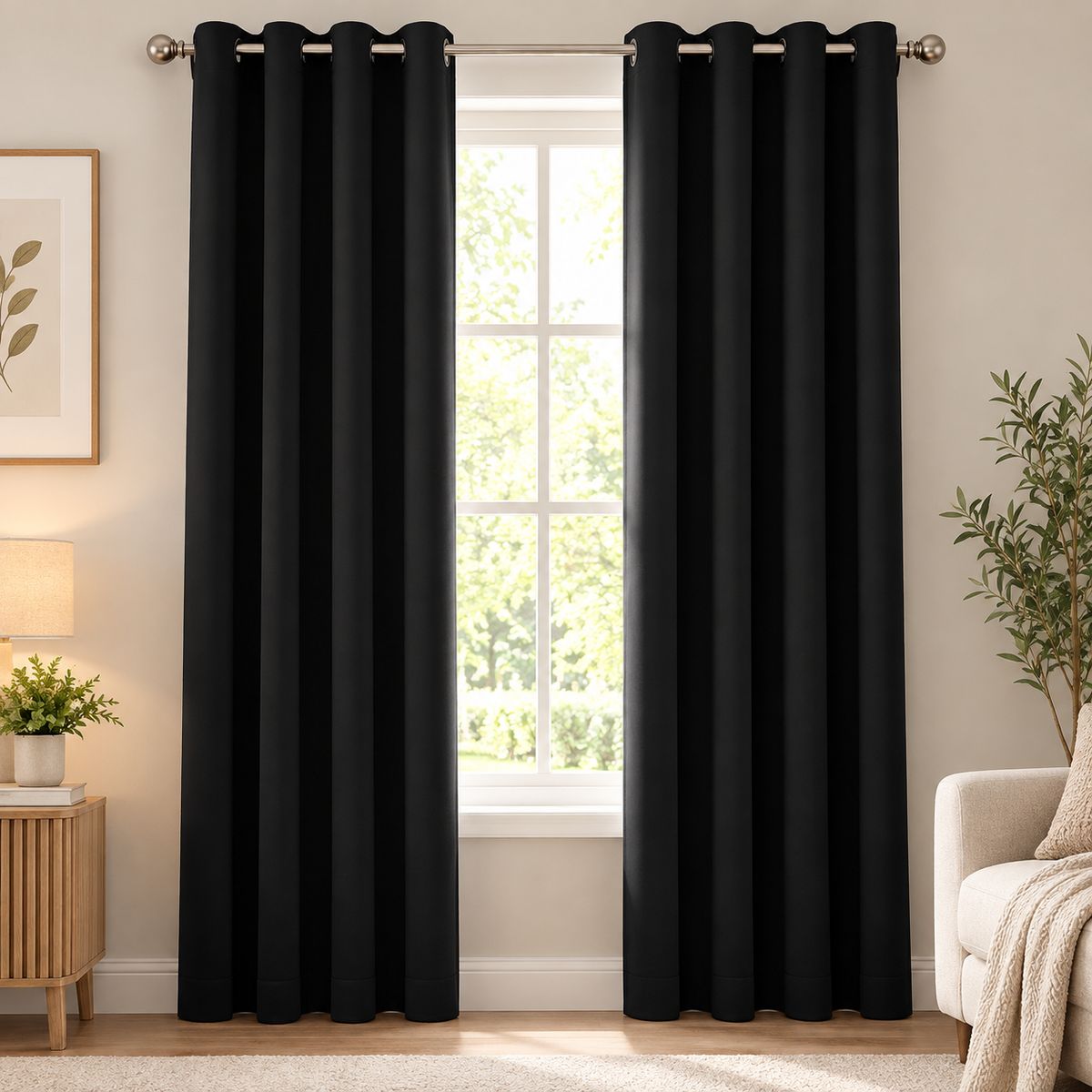 Intex Curtains House Black Blackout Curtain – Steel Grommets – Thermal Insulated Fabric – Room Darkening – 1 Panel