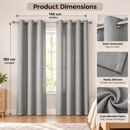 INTEX Natural Linen Semi-Sheer Curtains, Steel Grommets, Soft & Durable, for Living Room & Bedroom, 2 Panels
