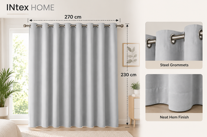 Intex Curtains House Silver Blackout Curtain – Steel Grommets – Thermal Insulated Fabric – Room Darkening – 1 Panel