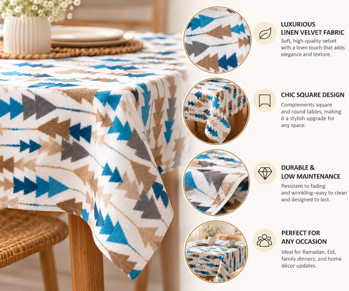 Intex Home Sofia Elegance Linen Velvet Square Tablecloth, 130x130 cm, Kitchen/Living, Ramadan & Events, 1 Pc