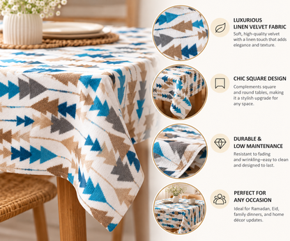 Intex Home Sofia Elegance Linen Velvet Square Tablecloth, 130x130 cm, Kitchen/Living, Ramadan & Events, 1 Pc
