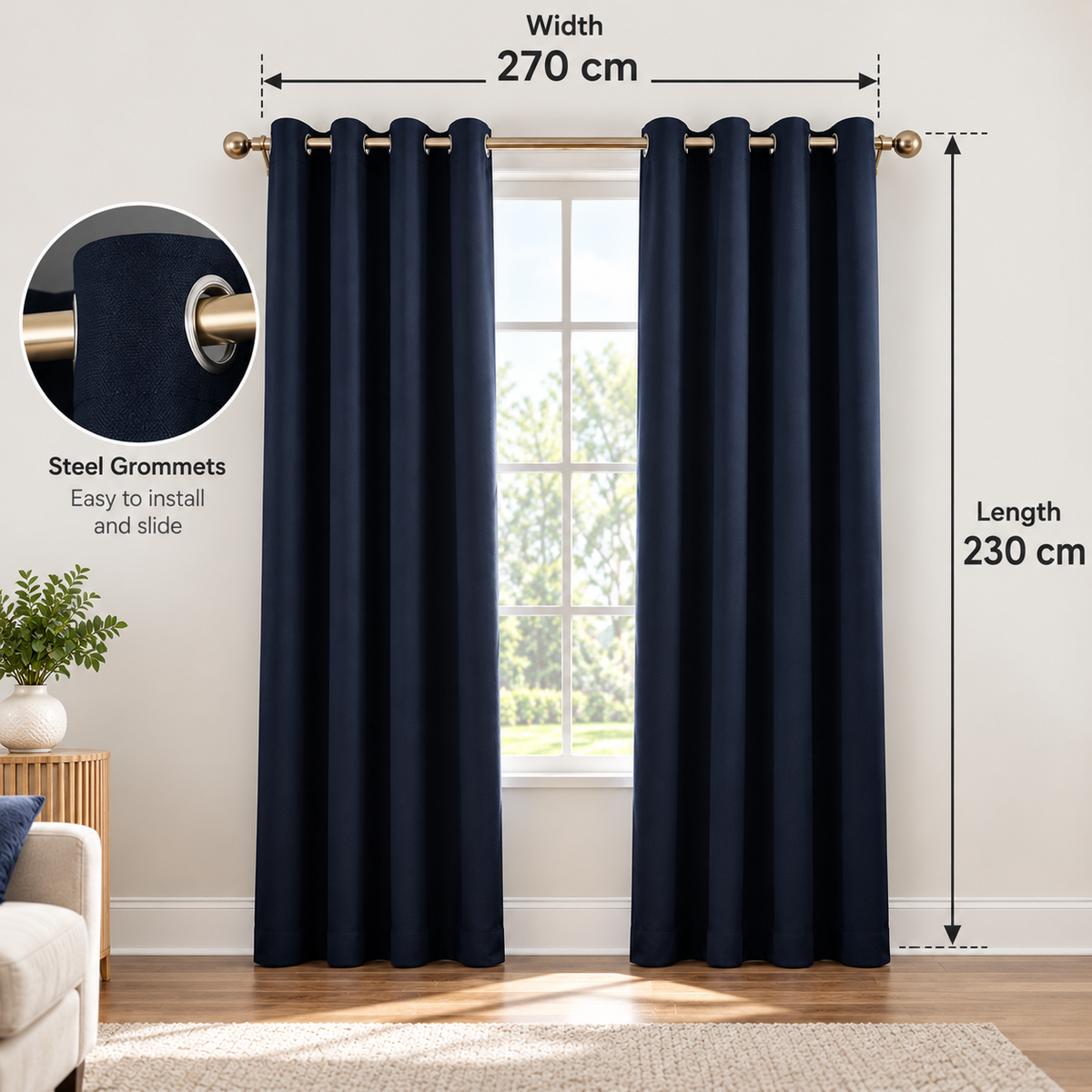 Intex Curtains House Navy Blackout Curtain – Steel Grommets – Thermal Insulated Fabric – Room Darkening – 1 Panel