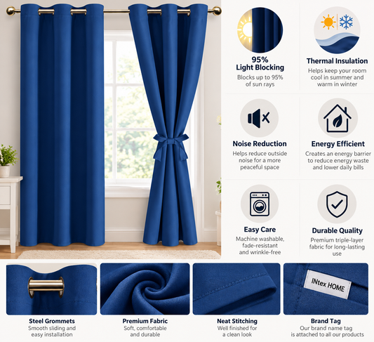 Intex Curtains House Blackout Grommet Curtains with Tiebacks – Thermal Insulated & Noise Reducing – for Bedroom & Living Room – Set of 2 Panels