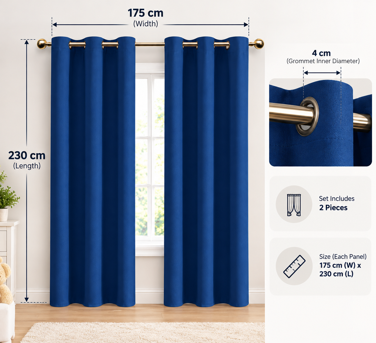 ستائر تعتيم من INtex CURTAINS HOUSE مع أربطة - معزولة حرارياً، مانعة للضوء وخافضة للضوضاء، ستائر بحلقات معدنية لغرفة النوم وغرفة المعيشة، مجموعة من لوحين،