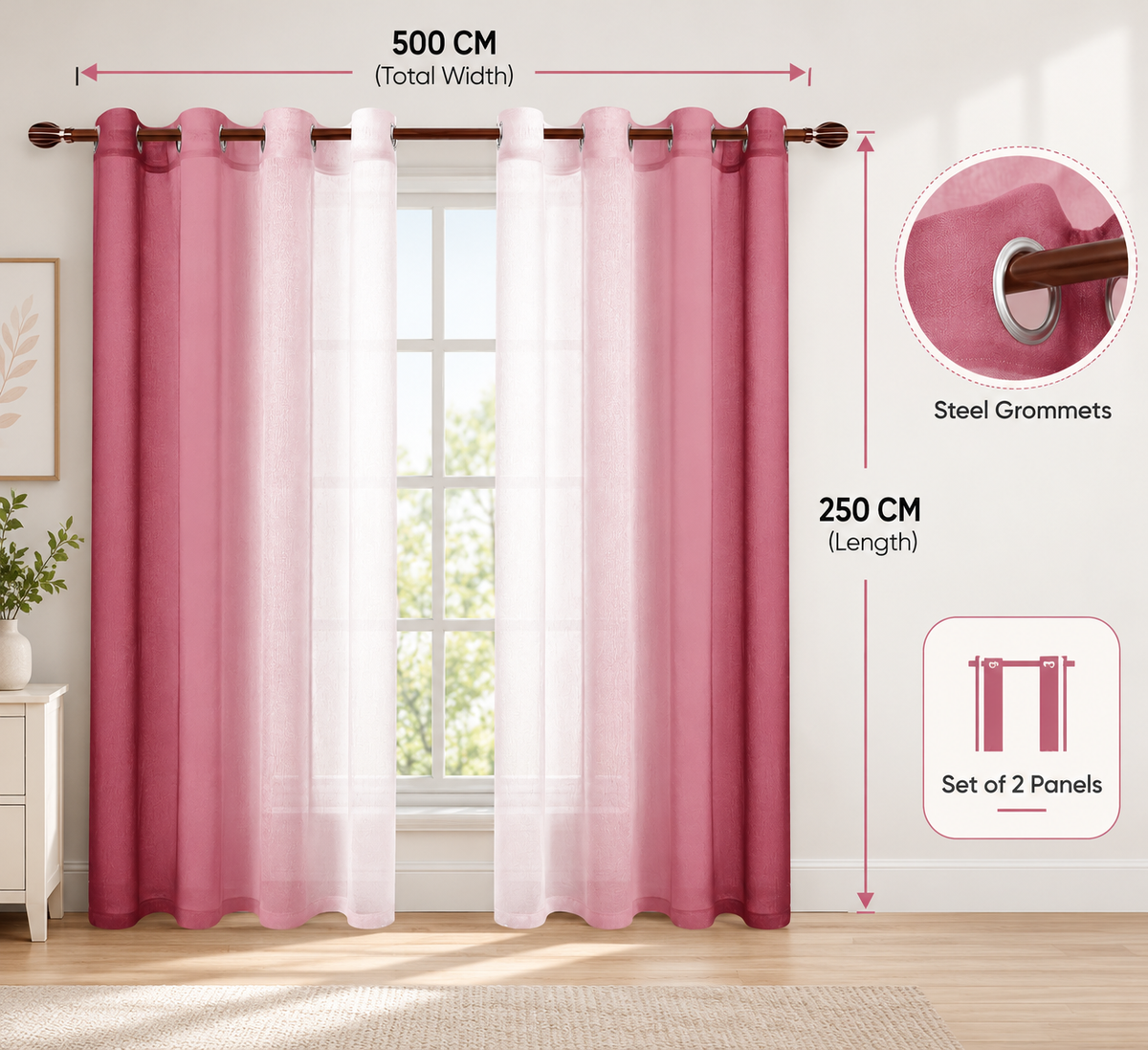 INtex CURTAINS HOUSE Modern Design Voile chiffon Curtains - Gradient colours- steel Grommets - 2 pieces - for living rooms and bedrooms