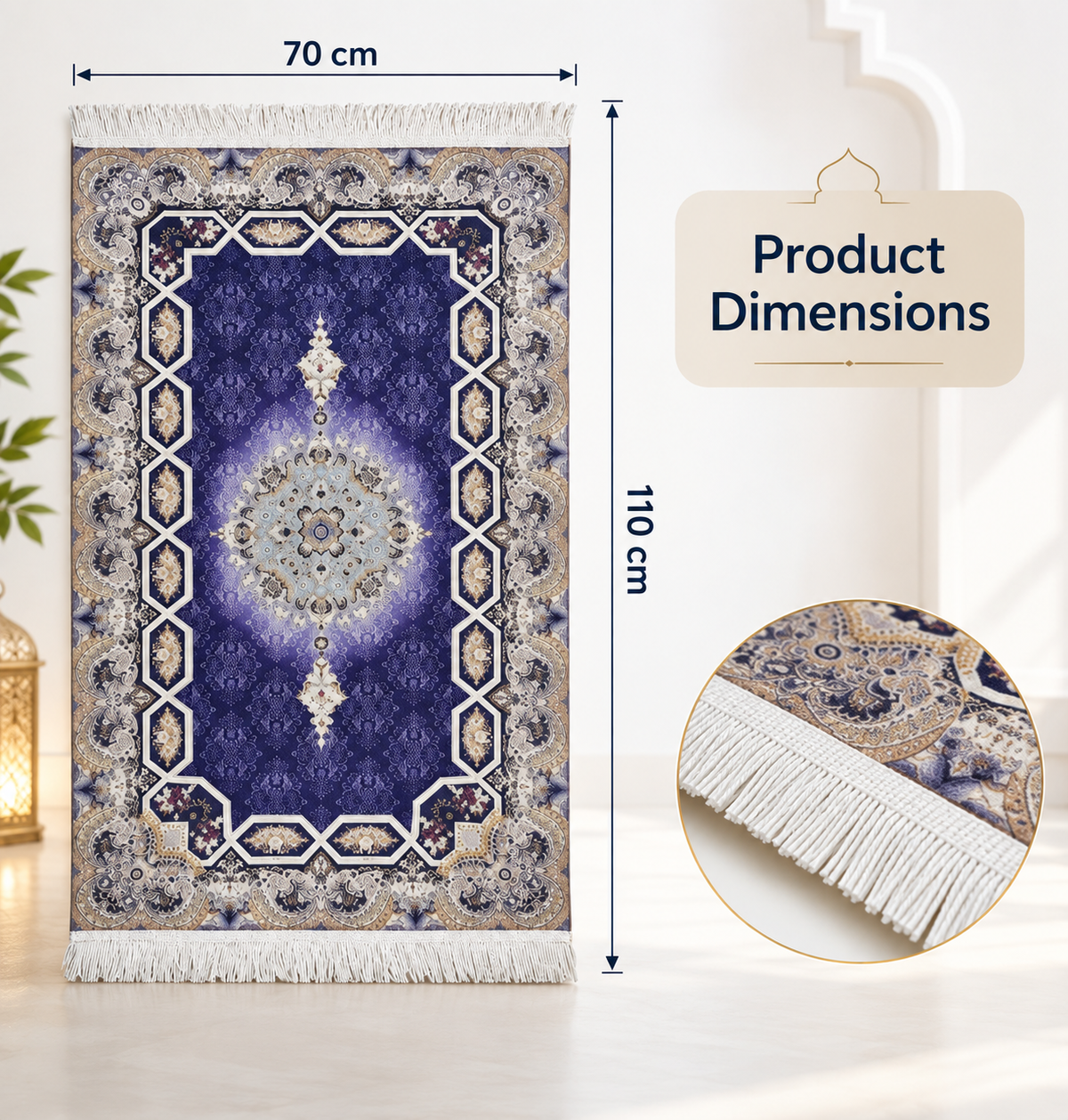 INtex Home Velvet Padded Prayer Rug, Soft Printed Fabric with Anti-Slip Layer, Comfortable and Cushioned, 70x110 cm