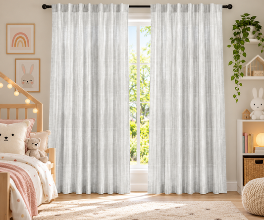 INtex CURTAINS HOUSE Linen Curtains for Living Room, Semi-Sheer Light-Filtering Drapes with White Stripes, Natural Fabric, 2 Hanging Options, 1 Piece