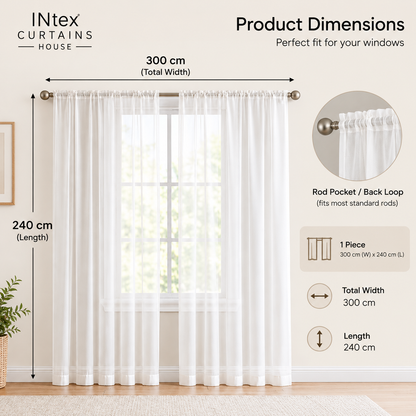 INtex CURTAINS HOUSE Elegant Voile Chiffon Curtains - Rod Pocket Design - Luxury Soft Fabric 1 Panel