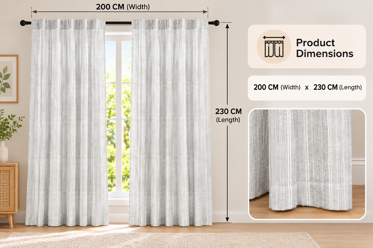 INtex CURTAINS HOUSE Linen Curtains for Living Room, Semi-Sheer Light-Filtering Drapes with White Stripes, Natural Fabric, 2 Hanging Options, 1 Piece