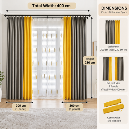 INtex CURTAINS HOUSE Linen Velvet Modern Design Curtain â€“ Two colors With Tie-backs - 2 Piece - Basic Tape Design