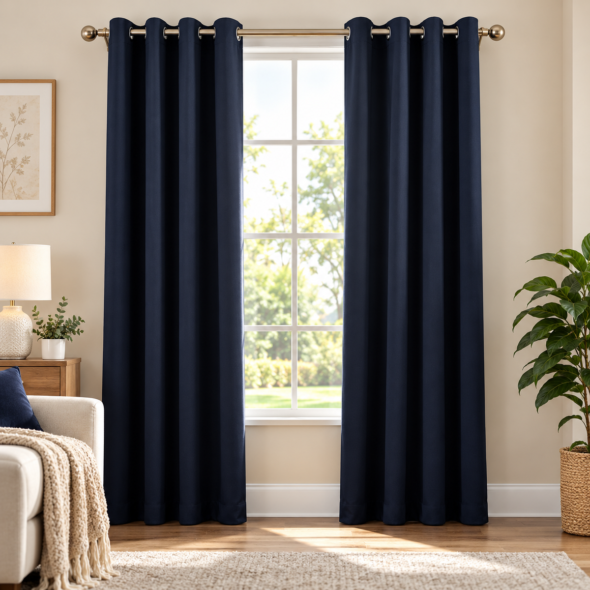 Intex Curtains House Navy Blackout Curtain – Steel Grommets – Thermal Insulated Fabric – Room Darkening – 1 Panel