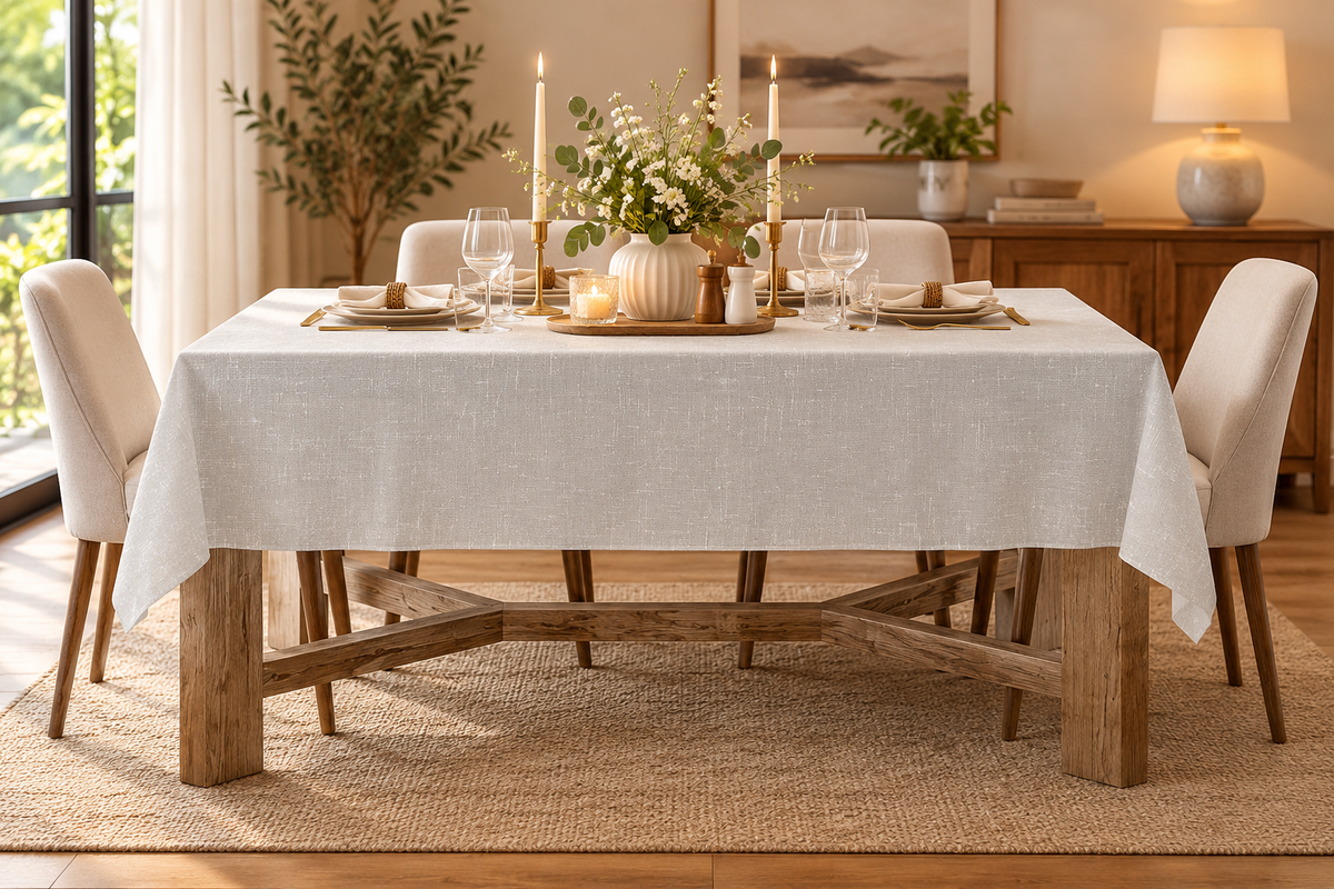 Intex Home Off-White Semi-Sheer Linen Rectangle Tablecloth, Wrinkle-Resistant, Dining & Living, 1 Pc