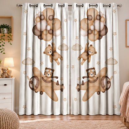 Intex Kids' Bear, Balloon & Cloud Linen-Velvet Privacy Curtains – Steel Grommets, Set of 2